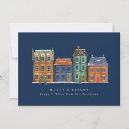 Rij van huizen van een winterdag feestdagenkaart