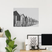 Rij van hutten op het strand Foto Poster (Thuiskantoor)