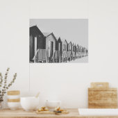 Rij van hutten op het strand Foto Poster (Keuken)
