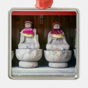 Rij van Jizo monnikenbeelden met slab en hoed - Ja Metalen Ornament