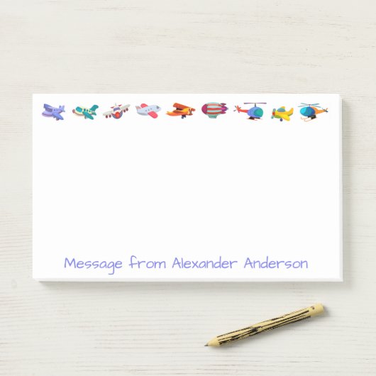 Rij van kleurrijke vliegtuigen Personaliseert noti Post-it® Notes (Op bureau)