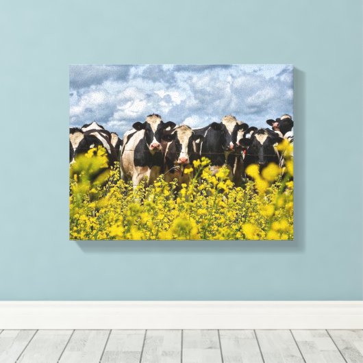 Rij van Koeien Canvas Afdruk (Insitu (Houten vloer))