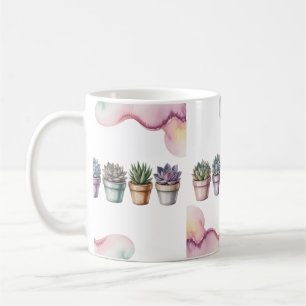 Rij van mini gesukkulenten in pot koffiemok