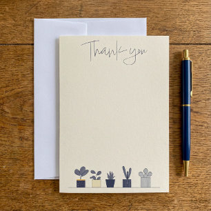 Rij van pottenbakken huis plant modern dank u bedankkaart