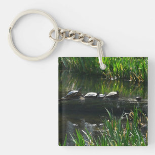Rij van schildpadden groene natuur foto sleutelhanger