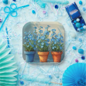 Rij van vergeet-me-niet bloempotten papieren bordje (Feest)