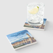 Rij van verlichte beelden in Padova Stenen Onderzetter (Zijkant)