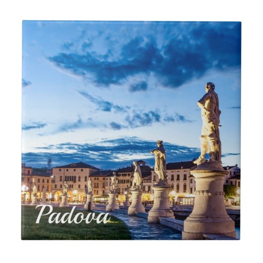 Rij van verlichte beelden in Padova Tegeltje (Voorkant)