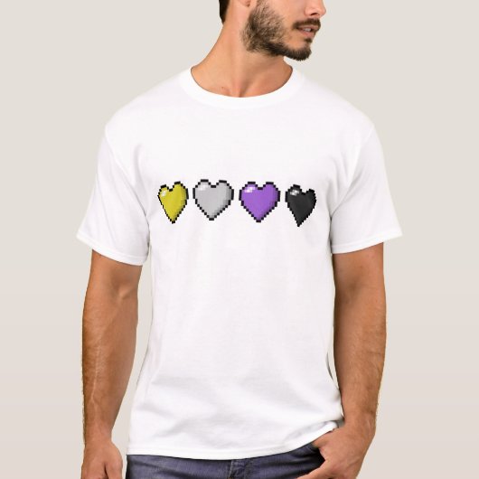 Rij van vier niet-Binaire Pride Vlag Pixel Harten T-shirt (Voorkant)