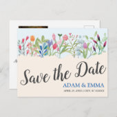 Rij van Waterverf Wilde bloem sparen de Datum Wedd Briefkaart (Voorkant / Achterkant)