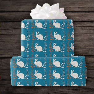 Rij van witte pluizige konijntjes Sinaasappel witt Cadeaupapier