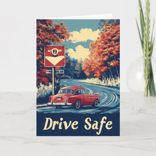 Rij veilige retro auto feestdagen kaart (Voorkant)