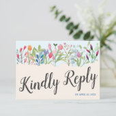 Rij Waterverf Wildbloemen Buwende RSVP-Kaart RSVP Kaartje (Staand voorkant)