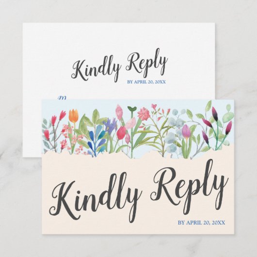 Rij Waterverf Wildbloemen Buwende RSVP-Kaart RSVP Kaartje (Voorkant / Achterkant)