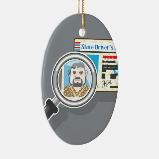 Rijbewijs onder Vergrootglas Keramisch Ornament (Rechts)