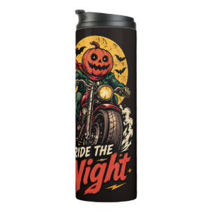 Rijd de Nacht Pompoen Biker Halloween Motorfiets  Thermosbeker