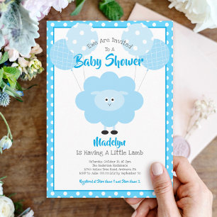 Rijd door Baby shower, Cute Blue Lamb Modern Kaart