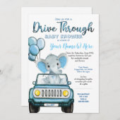 Rijd door Baby shower Elephant in auto Kaart (Voorkant / Achterkant)