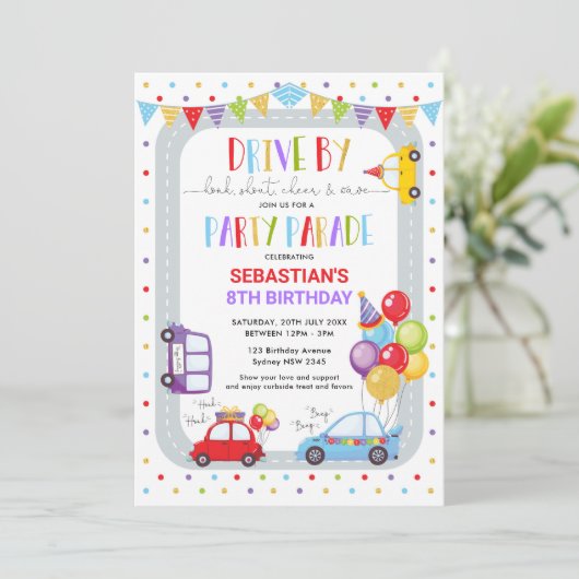 Rijd door verjaardagsparade quarantaineparty kaart (Staand voorkant)