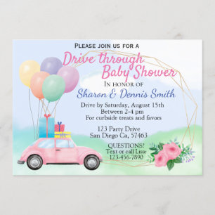 Rijd door Waterverf auto Baby shower voor meisje Kaart