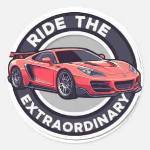 Rijd het Bijzondere: Rode Vintage Auto Ronde Sticker