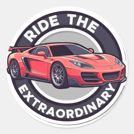 Rijd het Bijzondere: Rode Vintage Auto Ronde Sticker (Voorkant)