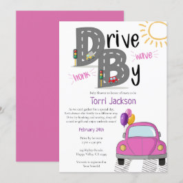 Rijd met Baby shower roze auto voor meisjes Kaart