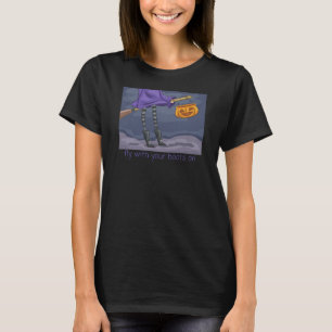 Rijd met je laarzen aan t-shirt