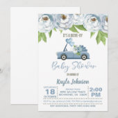 Rijd per Baby shower Uitnodiging - Jongen (Voorkant / Achterkant)