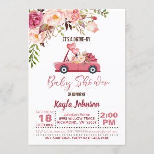 Rijd per Baby shower Uitnodiging - Meisje