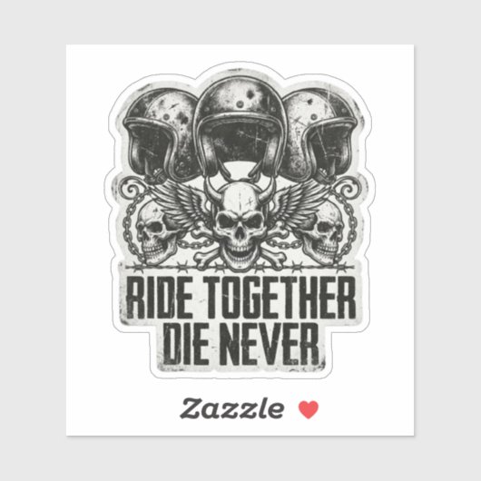 Rijd Samen, Sterf Nooit Biker Schedel Kunst Sticker (Vel)