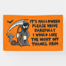 Rijd voorzichtig met Halloween Oranje banner