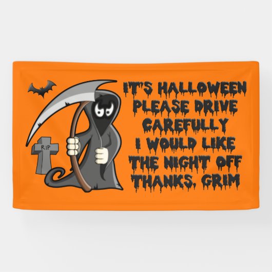 Rijd voorzichtig met Halloween Oranje banner (Horizontaal)