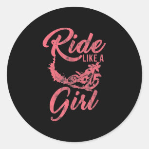 Rijden als een meisje motorfiets grappig geschenk ronde sticker