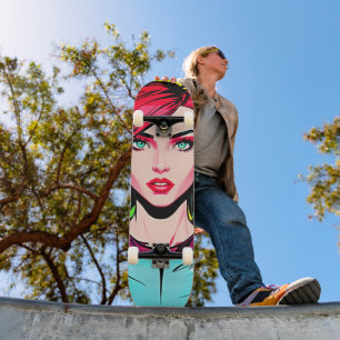 Rijden de Artistic Vibe: Leuke Pop Art Girl Persoonlijk Skateboard