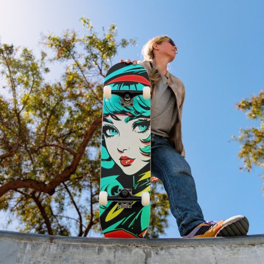 Rijden de Artistic Vibe: Leuke Pop Art Girl Persoonlijk Skateboard (Buiten 1)