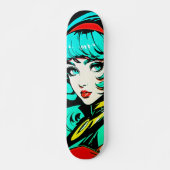 Rijden de Artistic Vibe: Leuke Pop Art Girl Persoonlijk Skateboard (Voorkant)