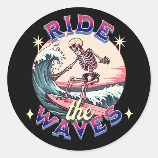 Rijden de golven skelet surfen ronde sticker (Voorkant)