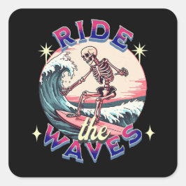 Rijden de golven skelet surfen vierkante sticker