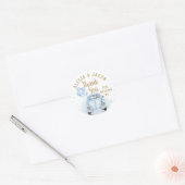 Rijden door auto jongen Baby shower dank u blauw g Ronde Sticker (Envelop)