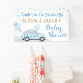 Rijden door auto jongen Baby shower dank u blauw g Spandoek (Insitu)