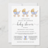 Rijden door Baby Boy Shower | Retro Carriage Blue Kaart (Voorkant)