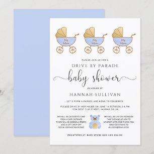 Rijden door Baby Boy Shower   Retro Carriage Blue Kaart