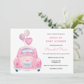 Rijden door baby meisje douche kaart (Staand voorkant)