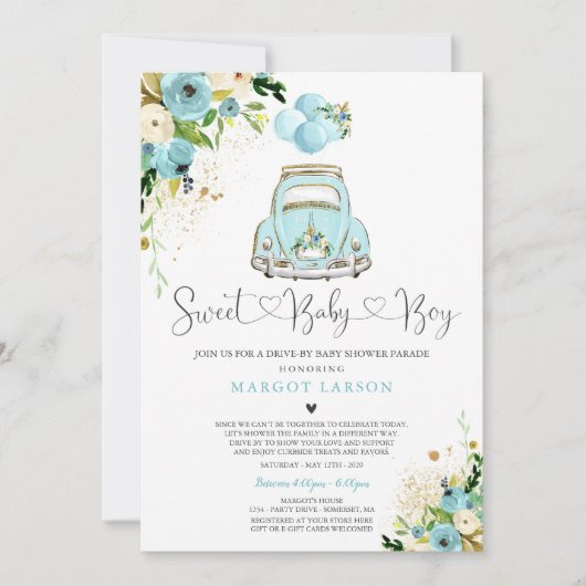 Rijden door Baby shower Invitation Mint Bloemendou Kaart (Voorkant)
