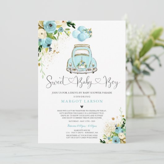 Rijden door Baby shower Invitation Mint Bloemendou Kaart (Staand voorkant)