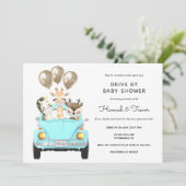 Rijden door Baby shower Parade Blue Car Kaart (Staand voorkant)