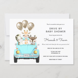 Rijden door Baby shower Parade Blue Car Kaart