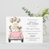 Rijden door Baby shower Parade Roze Auto Kaart (Staand voorkant)