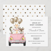 Rijden door Baby shower Parade Roze Auto Kaart (Voorkant / Achterkant)